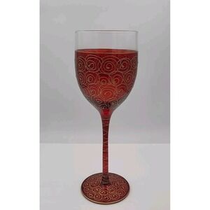 EUROGLASS Romania Tall Mouth Blown Gold wine Red Gilt Squiggles